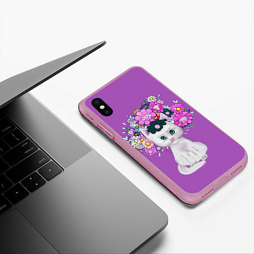Чехол iPhone XS Max матовый Зеленоглазый котэ / 3D-Розовый – фото 3