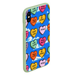 Чехол iPhone XS Max матовый Валентинки конфетки сердечки с посланиями, цвет: 3D-салатовый — фото 2