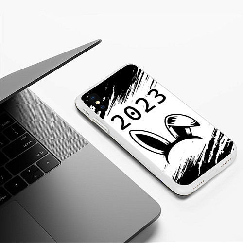 Чехол iPhone XS Max матовый НГ Кролик ободок на светлом / 3D-Белый – фото 3