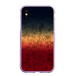 Чехол iPhone XS Max матовый Звезды на градиентном серо красном фоне, цвет: 3D-сиреневый