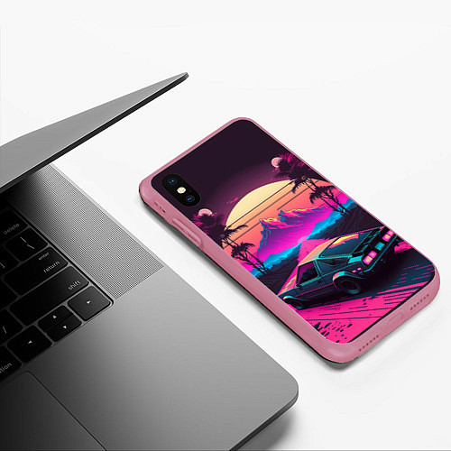 Чехол iPhone XS Max матовый Synthwave car and mountains / 3D-Малиновый – фото 3