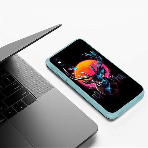 Чехол iPhone XS Max матовый Олень - диджитал арт / 3D-Мятный – фото 3