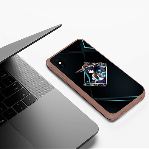 Чехол iPhone XS Max матовый Странник Скарамучча в ромбе / 3D-Коричневый – фото 3