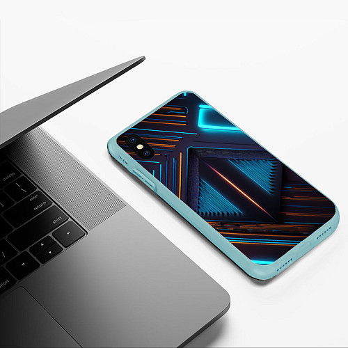 Чехол iPhone XS Max матовый Неоновые линии - Симметрия / 3D-Мятный – фото 3