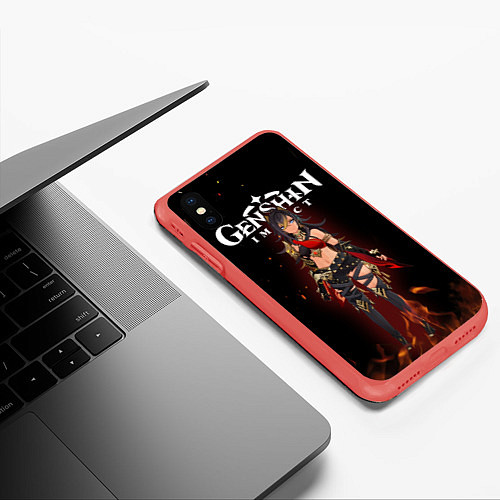 Чехол iPhone XS Max матовый Дэхья и огонь Персонаж Genshin Impact / 3D-Красный – фото 3