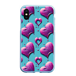 Чехол iPhone XS Max матовый Паттерн сердца и капли, цвет: 3D-голубой