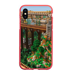 Чехол iPhone XS Max матовый Minecraft постройка, цвет: 3D-красный