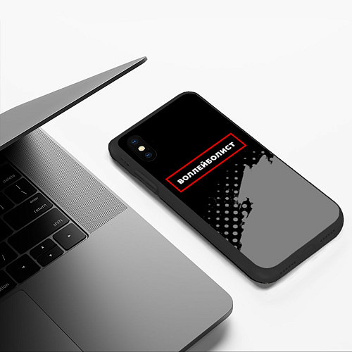 Чехол iPhone XS Max матовый Воллейболист - в красной рамке на темном / 3D-Черный – фото 3