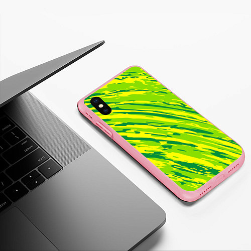 Чехол iPhone XS Max матовый Абстракция зеленые линии / 3D-Баблгам – фото 3