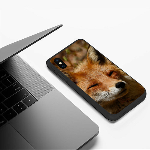 Чехол iPhone XS Max матовый Лис дремлет / 3D-Черный – фото 3