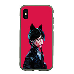 Чехол iPhone XS Max матовый Wednesday black kitty, цвет: 3D-темно-зеленый