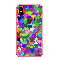 Чехол iPhone XS Max матовый Орнамент из разноцветных сердечек - валентинка