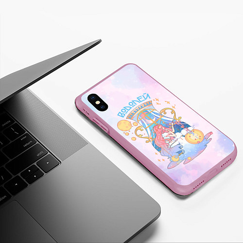 Чехол iPhone XS Max матовый Водолей в стиле аниме на акварельном фоне / 3D-Розовый – фото 3