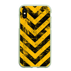 Чехол iPhone XS Max матовый WARNING - желто-черные полосы, цвет: 3D-салатовый