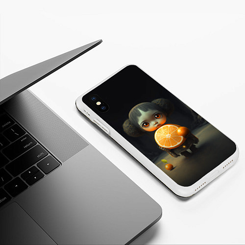Чехол iPhone XS Max матовый Девочка с мандарином в руках / 3D-Белый – фото 3