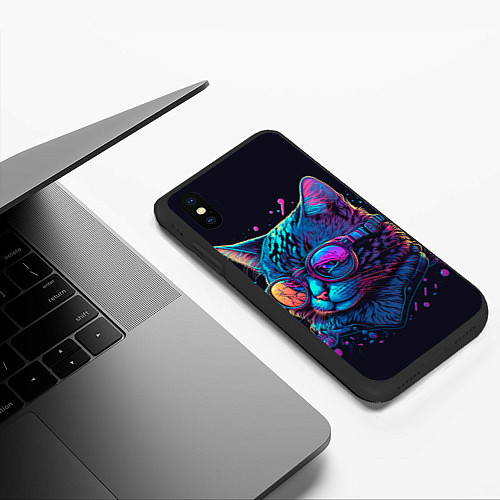 Чехол iPhone XS Max матовый Кот неоновый / 3D-Черный – фото 3