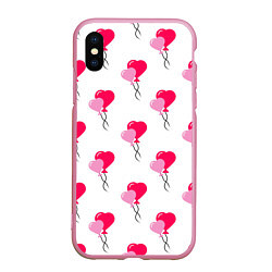 Чехол iPhone XS Max матовый Шарики-сердечки на День Влюбленных, цвет: 3D-розовый