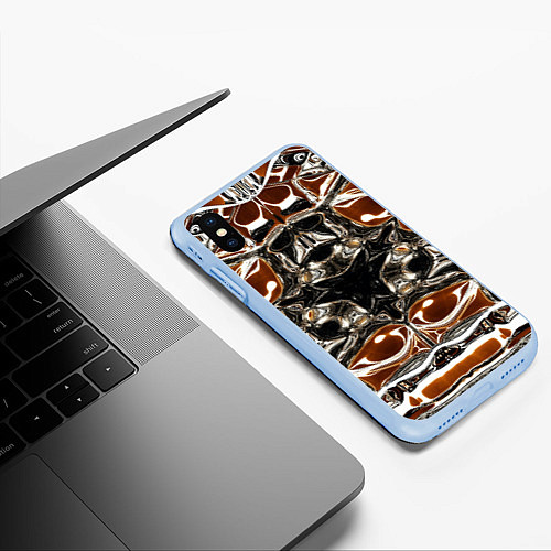 Чехол iPhone XS Max матовый Бело - коричневая абстракция / 3D-Голубой – фото 3