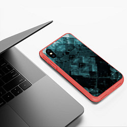 Чехол iPhone XS Max матовый Голубые и чёрные полоски, цвет: 3D-красный — фото 2