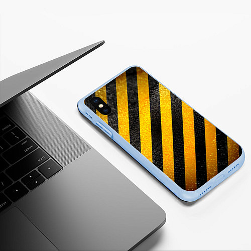 Чехол iPhone XS Max матовый Черно-желтая опасность / 3D-Голубой – фото 3