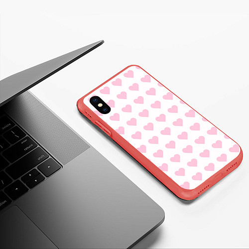 Чехол iPhone XS Max матовый Pink hearts / 3D-Красный – фото 3