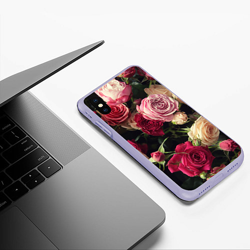 Чехол iPhone XS Max матовый Нежные кустовые розы / 3D-Светло-сиреневый – фото 3