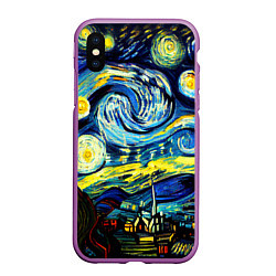 Чехол iPhone XS Max матовый Винсент ван Гог, звездная ночь, цвет: 3D-фиолетовый
