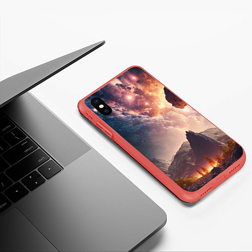 Чехол iPhone XS Max матовый Млечный Путь, как небесное творение над ландшафтом / 3D-Красный – фото 3