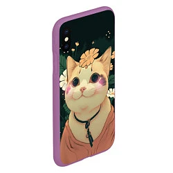 Чехол iPhone XS Max матовый Смущённый мемный котик, цвет: 3D-фиолетовый — фото 2