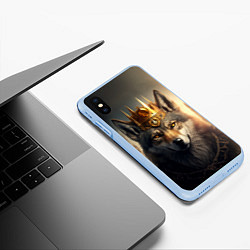 Чехол iPhone XS Max матовый Волк в золотой короне, цвет: 3D-голубой — фото 2