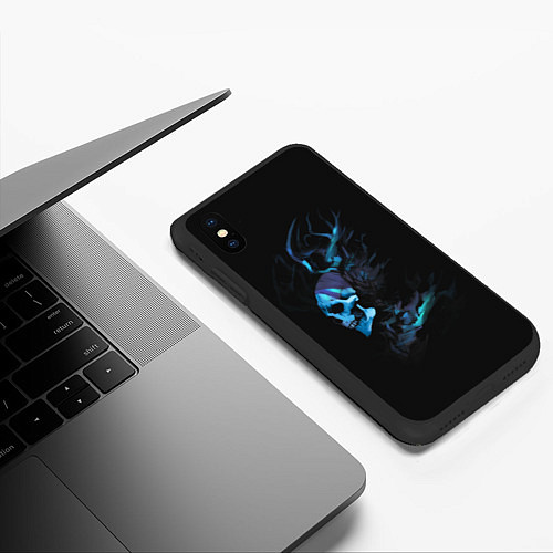 Чехол iPhone XS Max матовый Blue skeleton with horns / 3D-Черный – фото 3