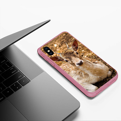 Чехол iPhone XS Max матовый Хороший олень / 3D-Малиновый – фото 3