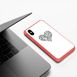 Чехол iPhone XS Max матовый Сердце в стиле тату, цвет: 3D-красный — фото 2