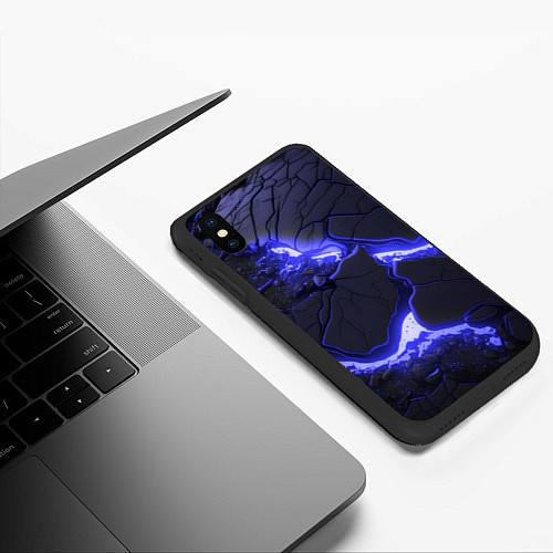 Чехол iPhone XS Max матовый Красивая синяя неоновая лава / 3D-Черный – фото 3