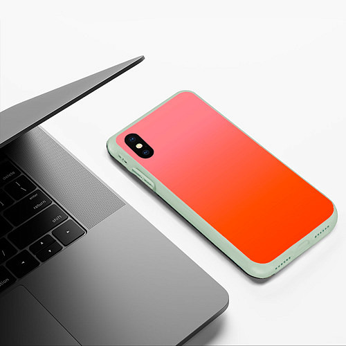 Чехол iPhone XS Max матовый Оранжево-розовый градиент / 3D-Салатовый – фото 3