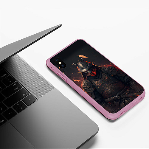 Чехол iPhone XS Max матовый Самурай в огне неон / 3D-Розовый – фото 3