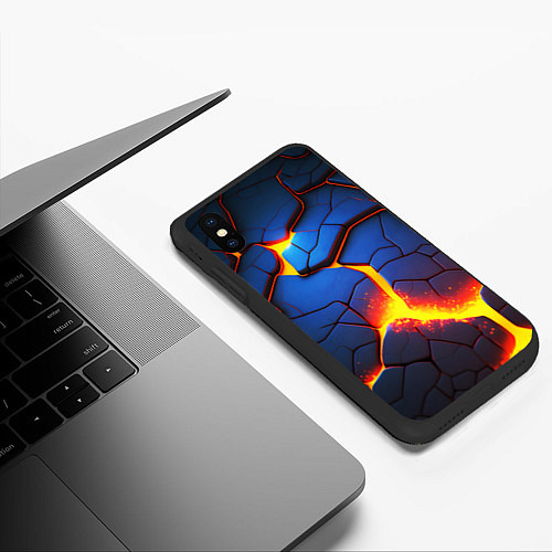 Чехол iPhone XS Max матовый Яркая неоновая лава, разломы / 3D-Черный – фото 3