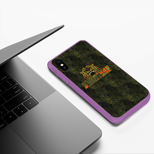 Чехол iPhone XS Max матовый Защитник камуфляж / 3D-Фиолетовый – фото 3