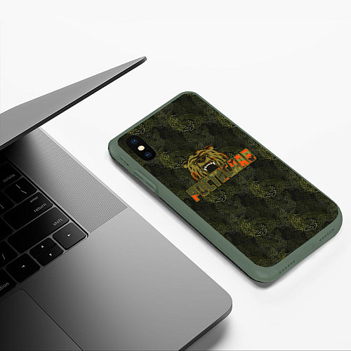 Чехол iPhone XS Max матовый Ростислав камуфляж / 3D-Темно-зеленый – фото 3