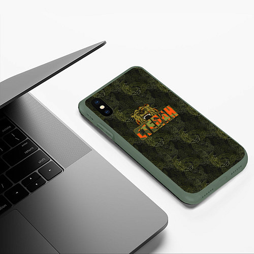 Чехол iPhone XS Max матовый Степан камуфляж / 3D-Темно-зеленый – фото 3
