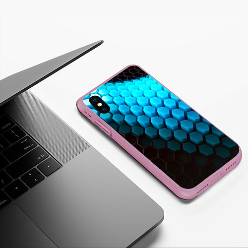 Чехол iPhone XS Max матовый Abstraction neon blue / 3D-Розовый – фото 3