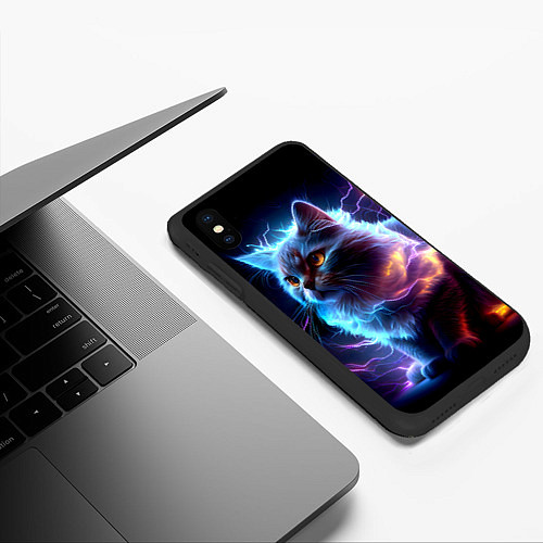 Чехол iPhone XS Max матовый Электрический котёнок искрящий молниями / 3D-Черный – фото 3