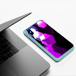 Чехол iPhone XS Max матовый Неоновая нейросеть соты, цвет: 3D-мятный — фото 2