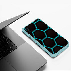 Чехол iPhone XS Max матовый Стальная броня соты, цвет: 3D-мятный — фото 2
