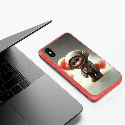 Чехол iPhone XS Max матовый Комонавт с красными шариками / 3D-Красный – фото 3