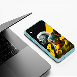 Чехол iPhone XS Max матовый Девушка и парень в стиле киберпанк, цвет: 3D-мятный — фото 2