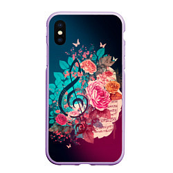 Чехол iPhone XS Max матовый Цветы и музыкальная нота, цвет: 3D-сиреневый