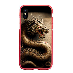 Чехол iPhone XS Max матовый Китайский дракон с открытой пастью, цвет: 3D-красный
