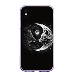 Чехол iPhone XS Max матовый Волки инь-янь луна, цвет: 3D-светло-сиреневый
