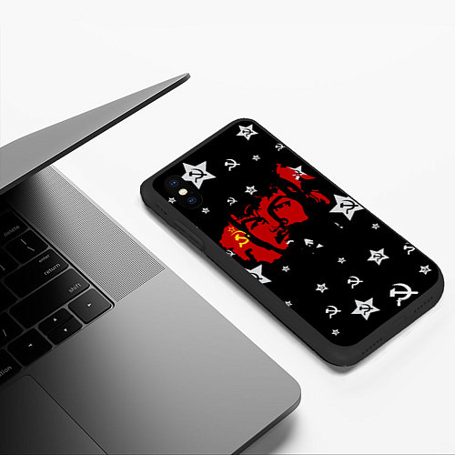Чехол iPhone XS Max матовый Ленин на фоне звезд / 3D-Черный – фото 3
